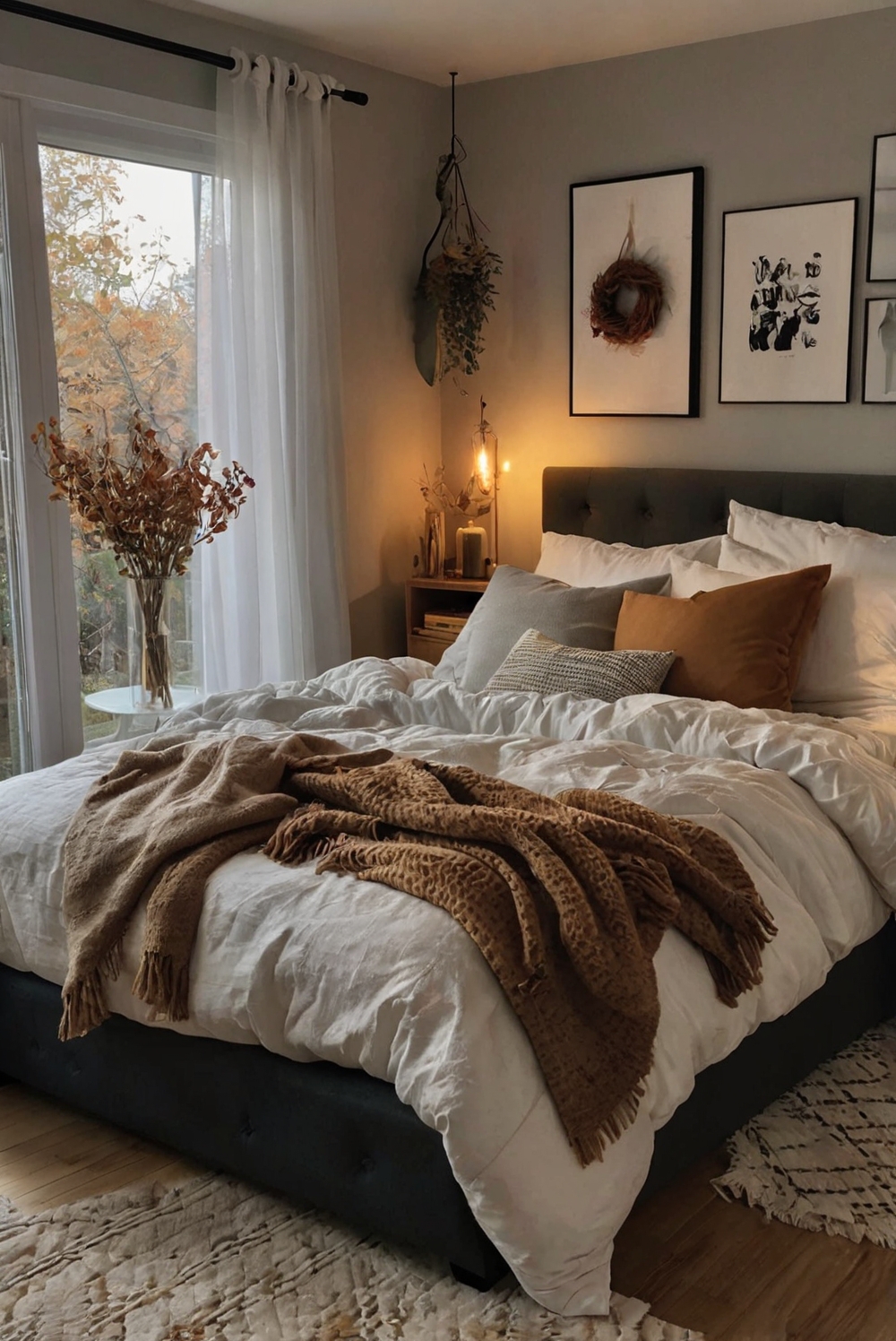 cozy bedroom decor, fall bedroom makeover, bedroom aesthetic ideas, seasonal room decor, cozy bedroom inspiration