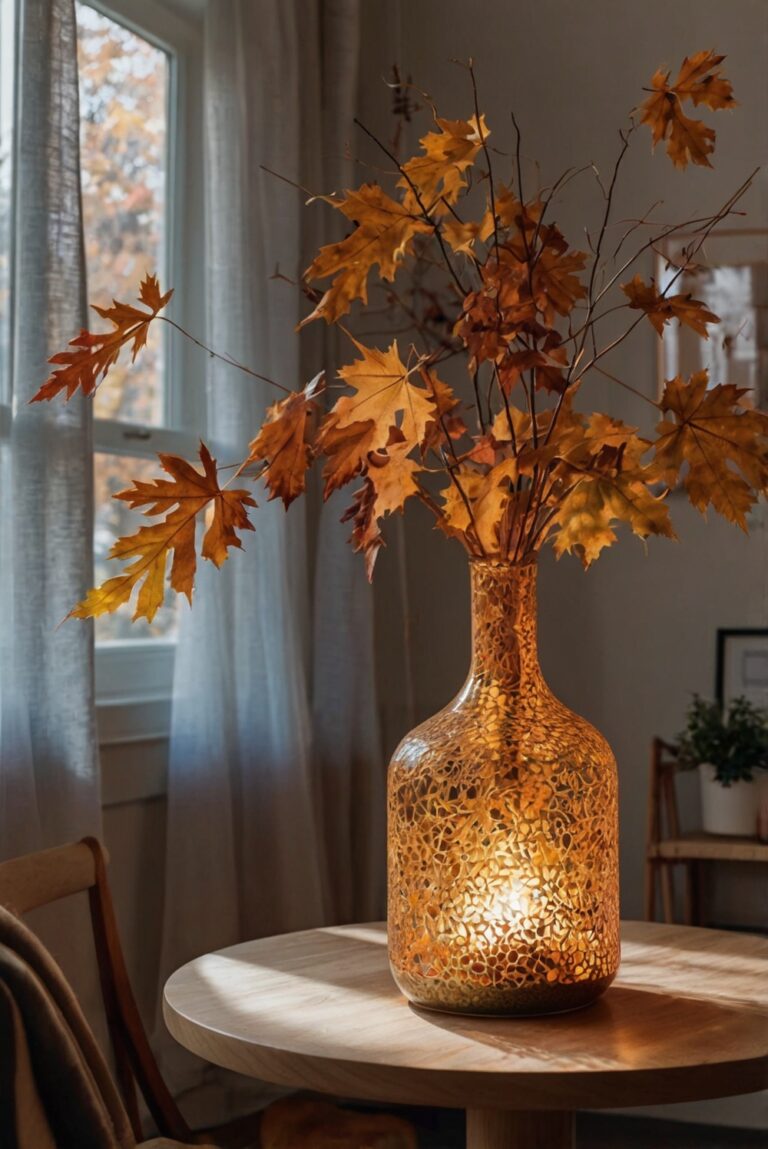 Fall home decor, cozy living room, autumn ambiance, stylish interior, seasonal accents