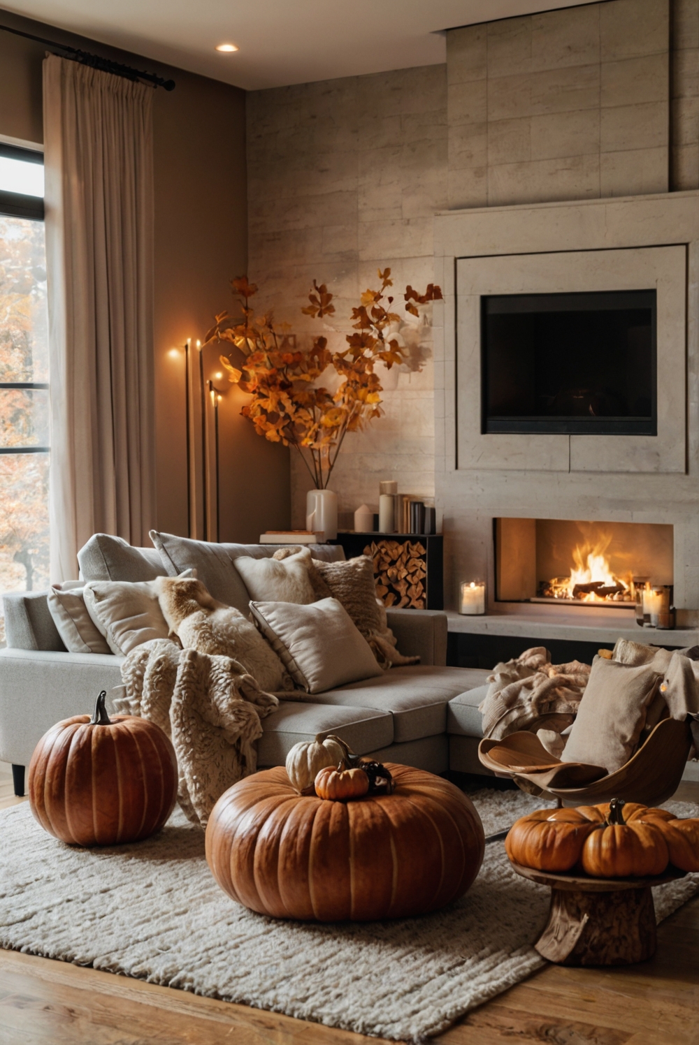 Fall living room decor, cozy autumn home, seasonal interior design, elegant fall decorations, sophisticated living room upgrades