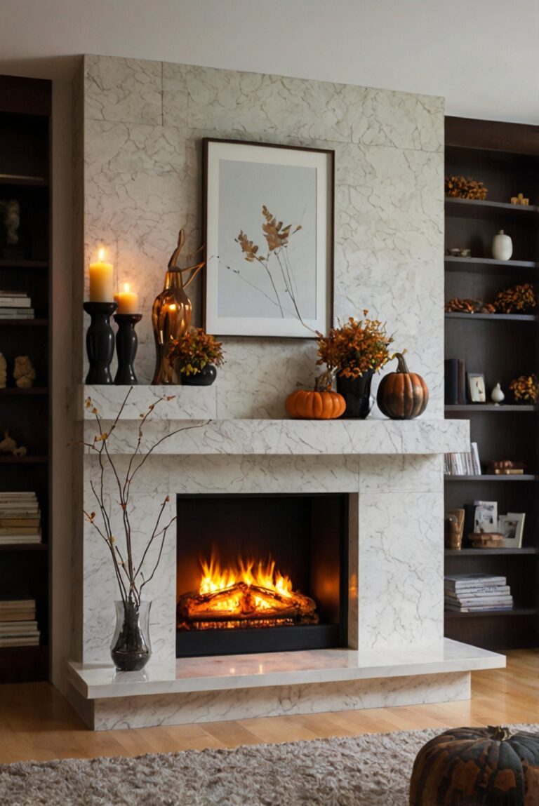 Fireplace mantel decorations, Fall mantel decor, Autumn fireplace ideas, Mantle decorating, Seasonal mantel inspiration