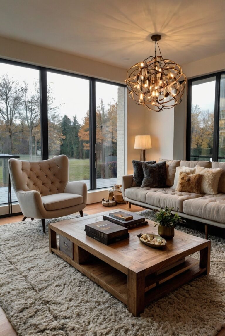 Fall living room decor, Autumn home design, Cozy living space, Warm interior decor, Seasonal room makeover