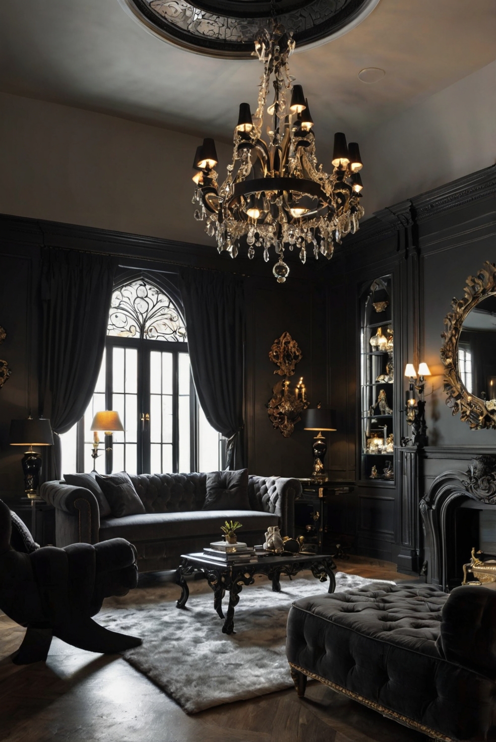 Gothic home decor, Dark elegant living room, Gothic interior design, Victorian gothic furniture, Hauntingly beautiful living room