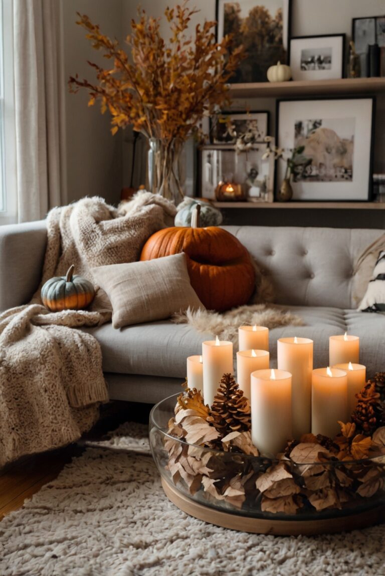 Fall Living Room Decor, Cozy Home Decor, Autumn Home Makeover, Seasonal Interior Design, Warm Living Space